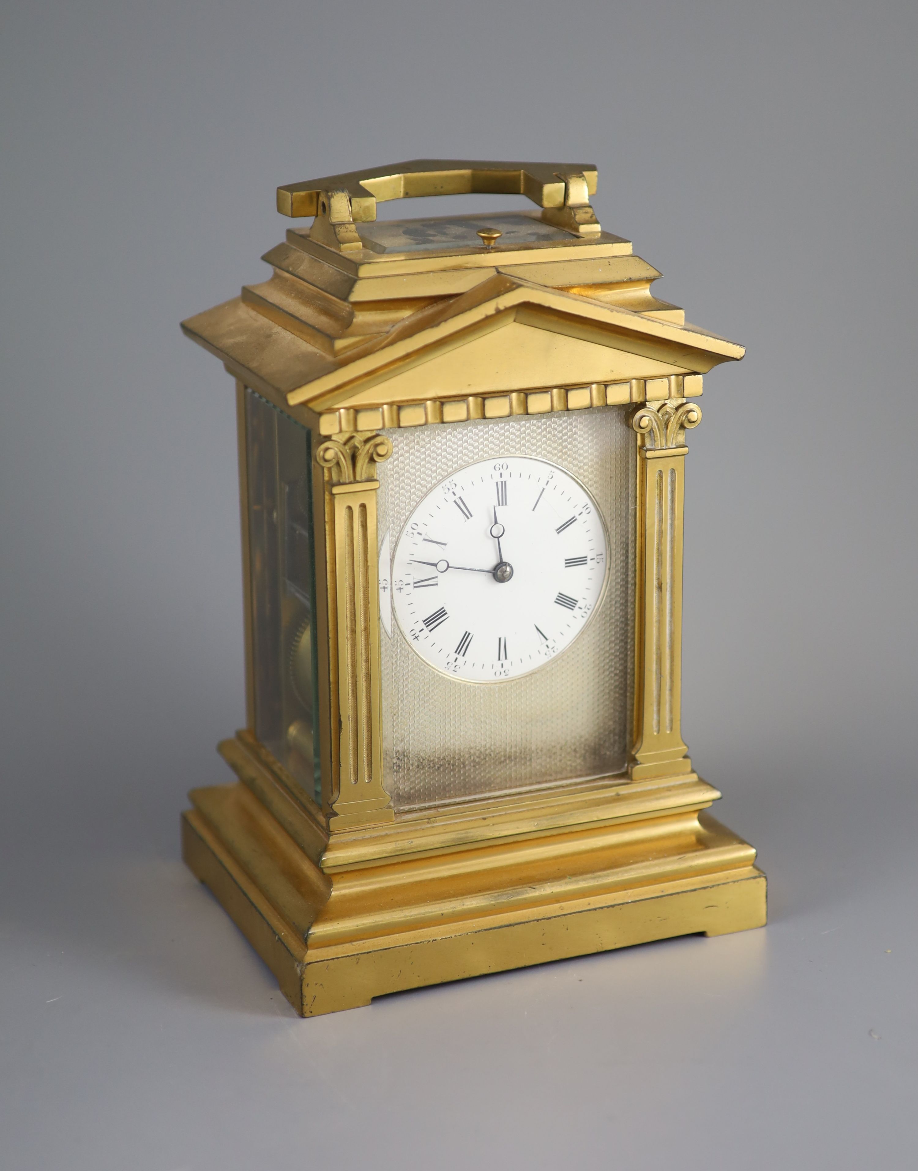 A large hour repeating architectural cased carriage clock, late 19th century 25cm high